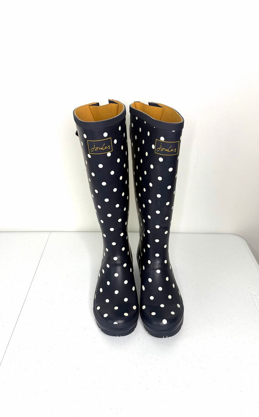 Joules Navy Polka Dot Tall Rain Boots